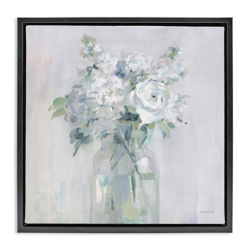 Bouquet abstrait, H 18 po x l 18 po, Cadre flottant noir de jais