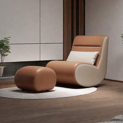 Comfy Wood Frame Rocking Chair with Ottoman