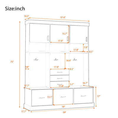 57.6 " Wide Hall Tree with Drawers