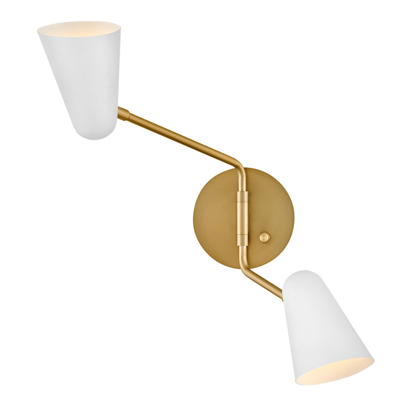 Bras pivotant à 2 lumières à intensité variable Macie, Blanc, Laiton laqué avec blanc mat