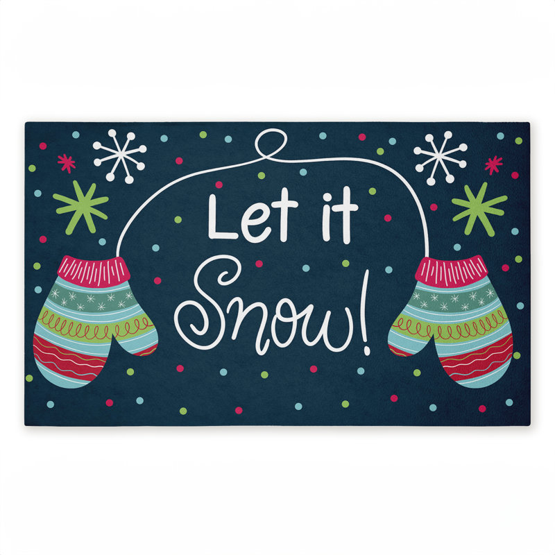 Tapis de porte d'extérieur imprimé Let It Snow Mittens, par Emily Cromwell, 18 po x 30 po, Let It Snow Mittens