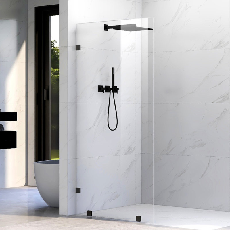UKH07B2 36 in. W x 80 in. H Frameless Fixed Shower Glass Panel in Matte Black with 3/8 in. Clear Tempered Glass, Matte Black
