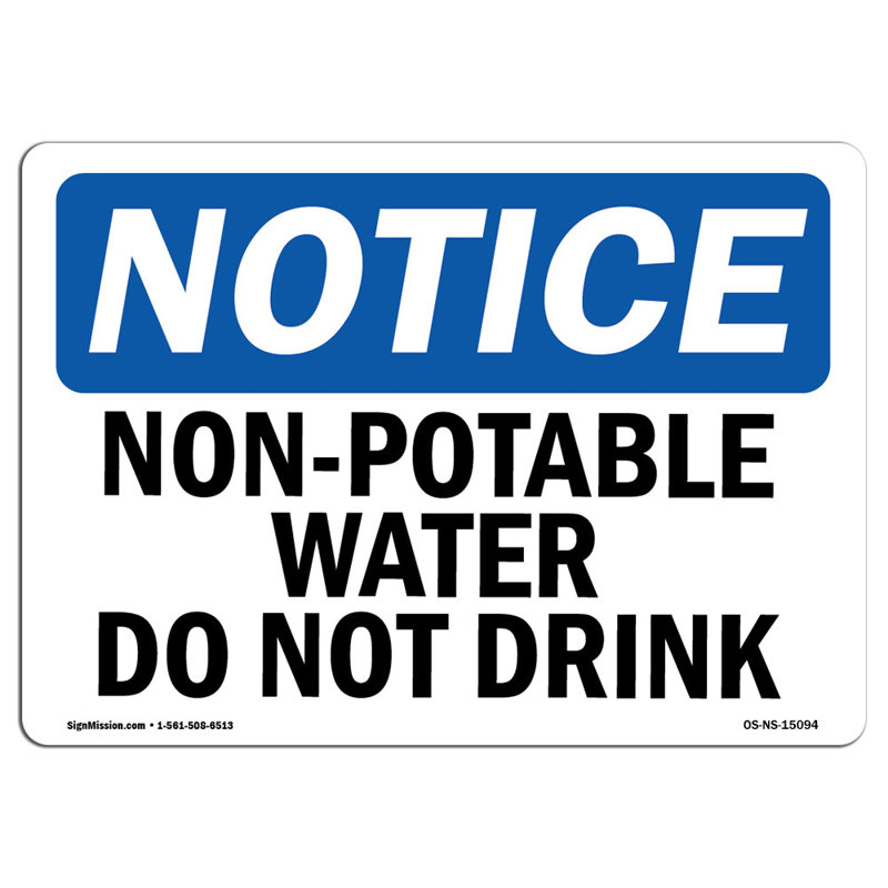 Panneau d'eau non potable non potable 12 x 18