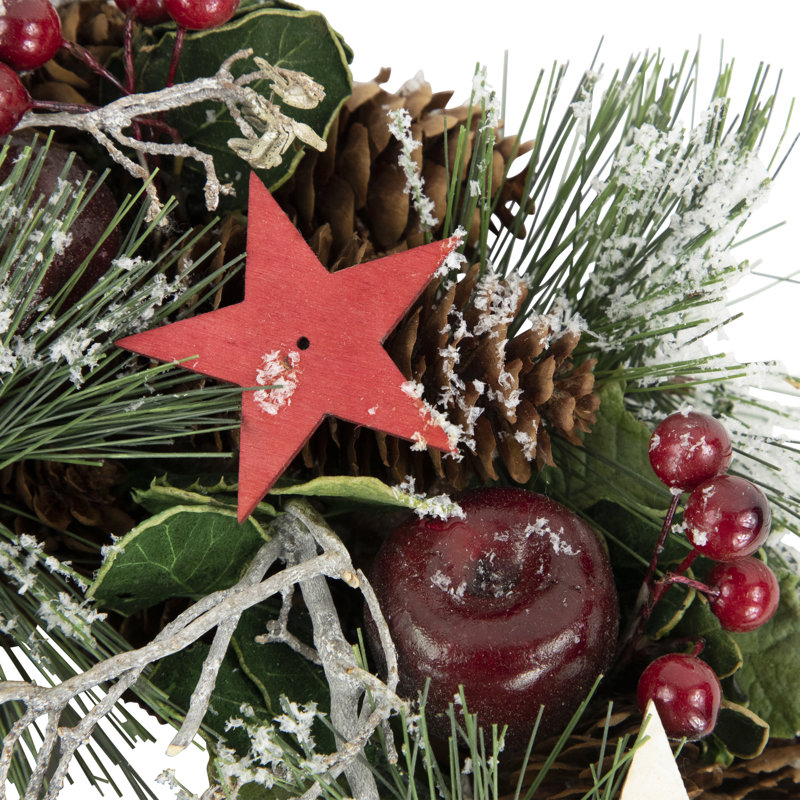 Couronne de Noël artificielle pommes et pommes de pin givrées, 10.25" H x 10.25" L x 3.24" D