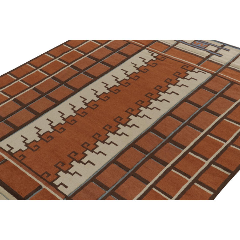 Scandinavian Hand Knotted Wool Geometric Area Rug, Rectangle 10' x 14'