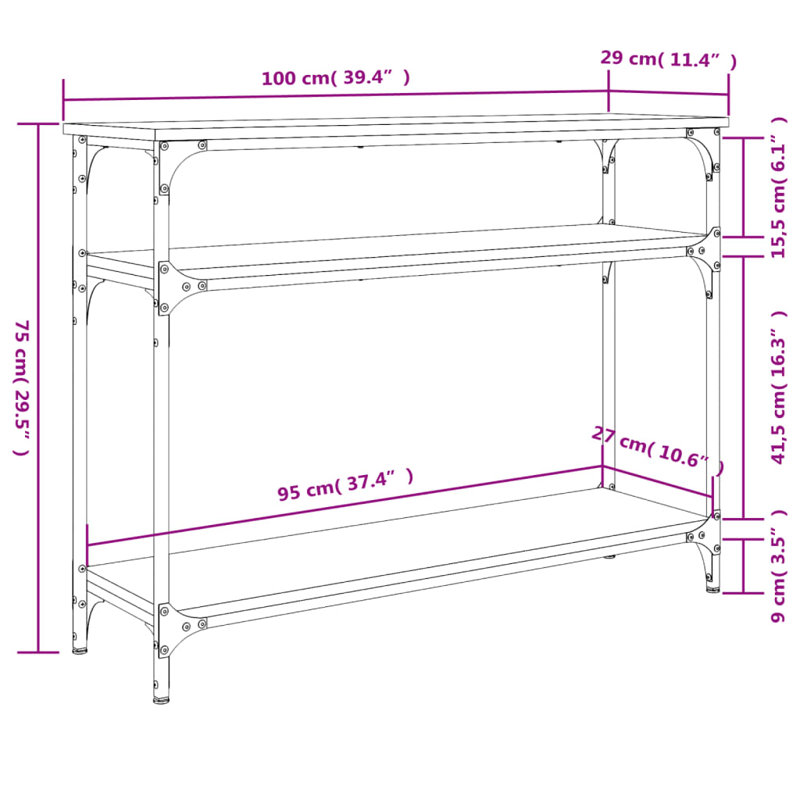 Console Table, Sonoma Oak, 75cm H x 100cm W x 29cm D