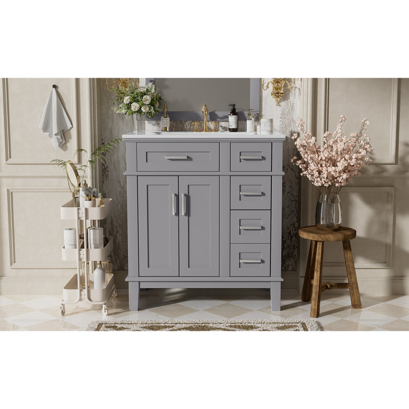 Meuble-lavabo 30 po avec lavabo en céramique, Gris