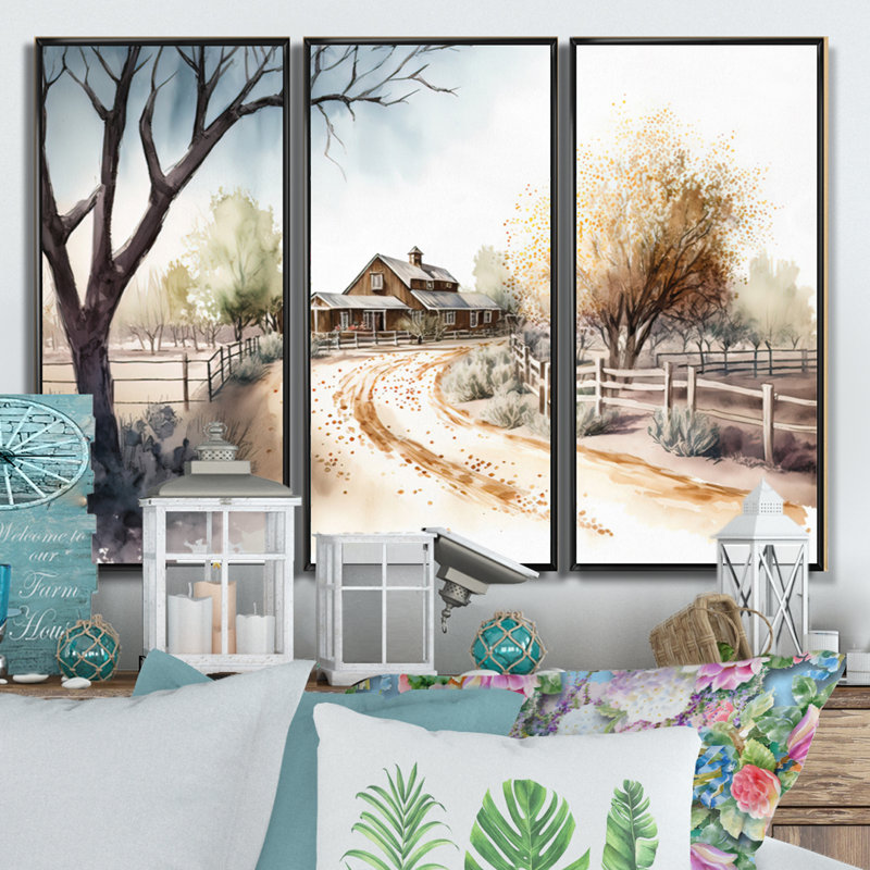 «Welcome to the Ranch», reproduction sur toile 3 pièces, H 28 po x l 36 po x P 1 po, Cadre flottant noir