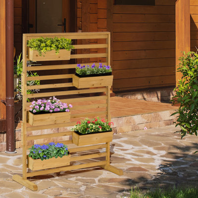 Wooden Plant Trellis Stand With 5 Hanging Planter Boxes, Freestanding Outdoor Plant Stand For Patio, Garden, Balcony