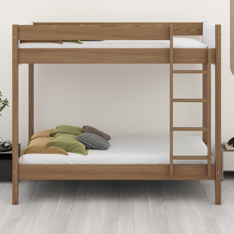 Bunk Bed Frame With Ladder, Safety Guardrails, Upholstered Headboard/Footboard