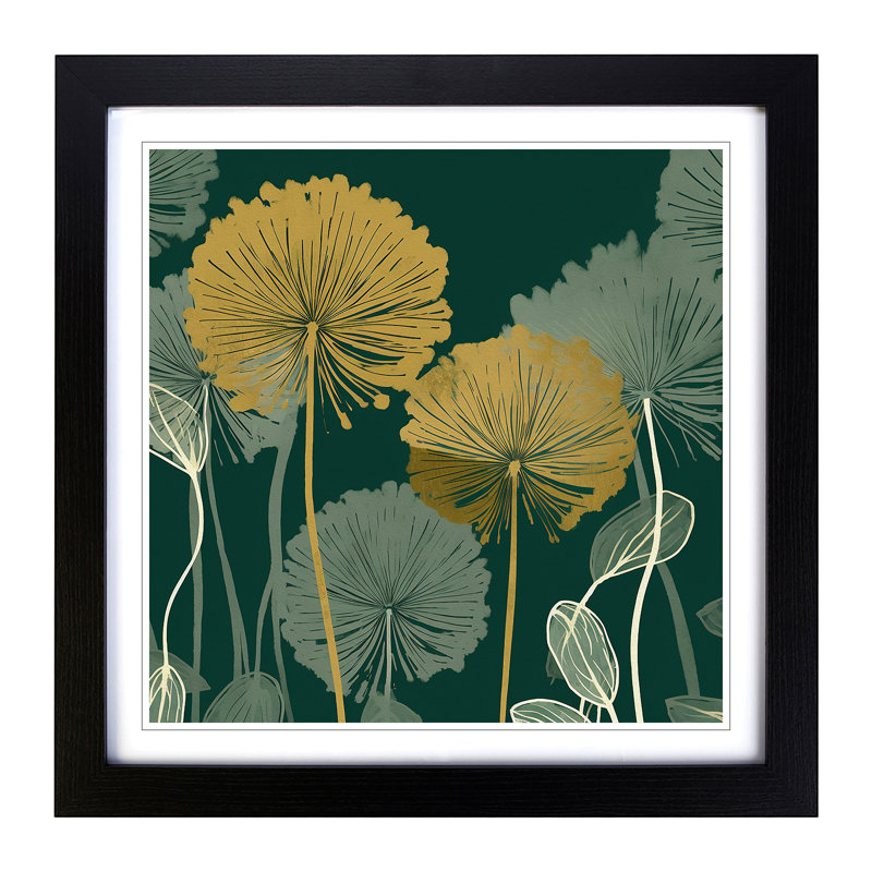Dandelion Art Deco No.1 - Framed Print, Black