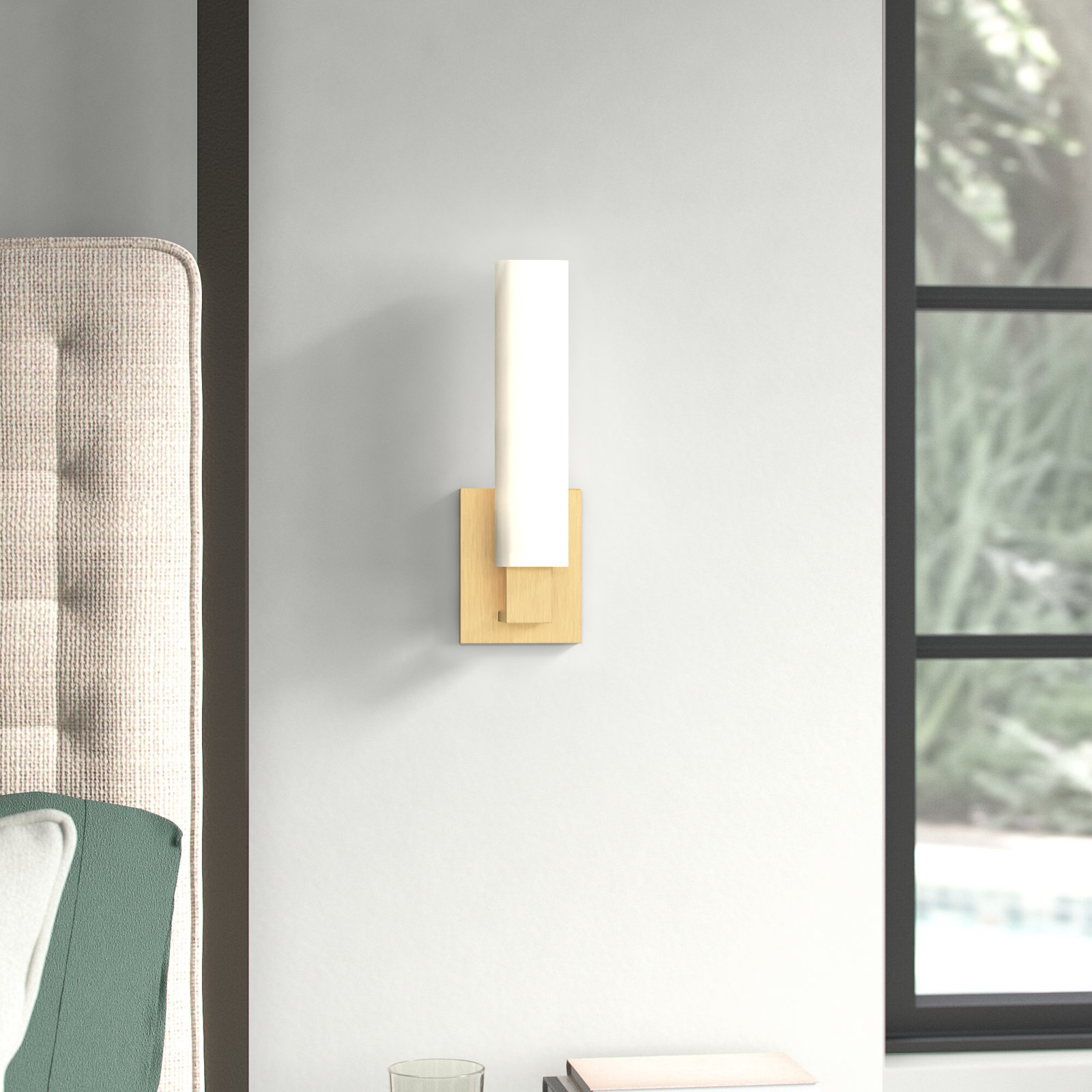Trenton Single Light Glass Dimmable Armed Sconce, Aged Brass