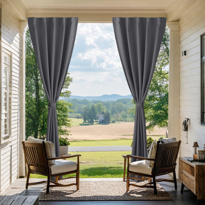  2 Panels Rod-Free Outdoor Curtains for Patio Waterproof, Sticky Top & Back Tab Bottom with Free Rope for Wind Resistance, Weatherproof Drapes for Gazebo/Porch