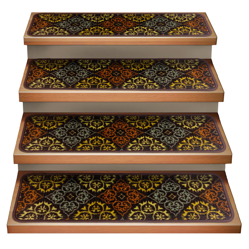Tapis d'escalier brun / jaune Eliud Kaléidoscope, Tapis de couloir 8 po x 2 pi 2 po