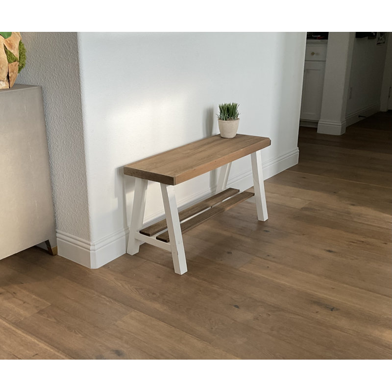 Minoo Solid Wood Storage Bench, Light Brown/White