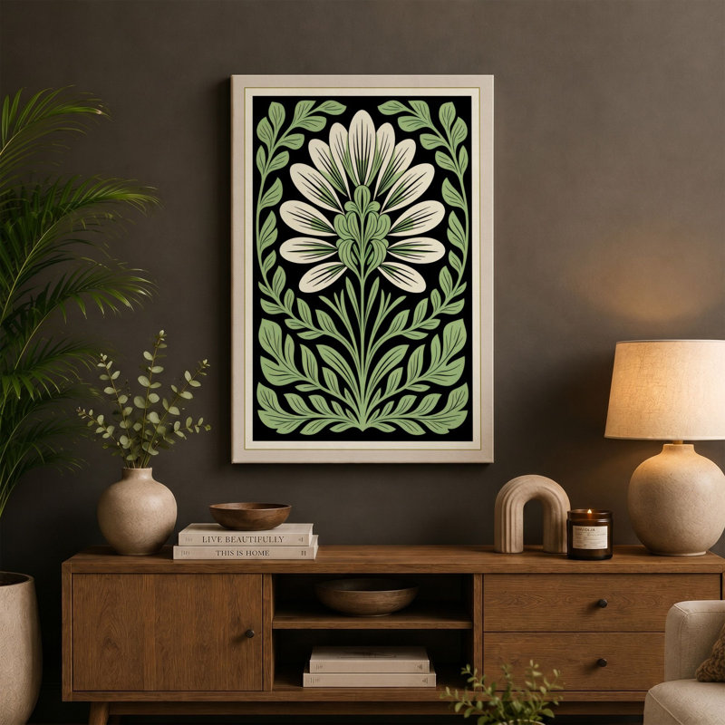 Daisy Bloom Botanical - Wrapped Canvas, 30x20 - 76.2 x 50.8 cm, Terracotta Border