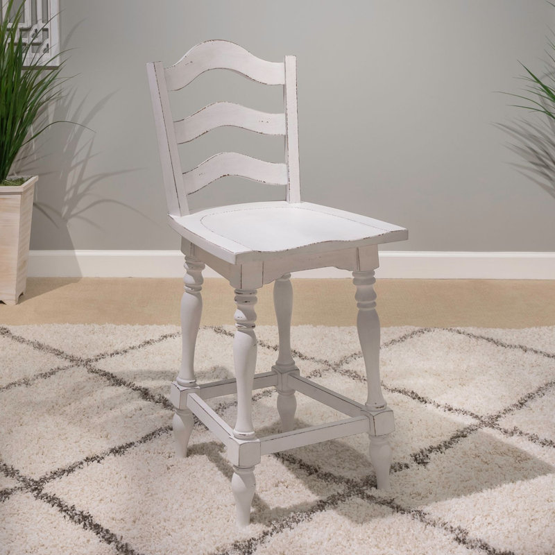 Antique White Ladder Back Swivel Counter Chairs, Set of 2