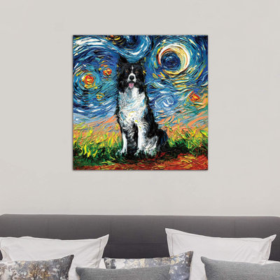 Border Collie Night II by Aja Trier - Wrapped Canvas Painting
