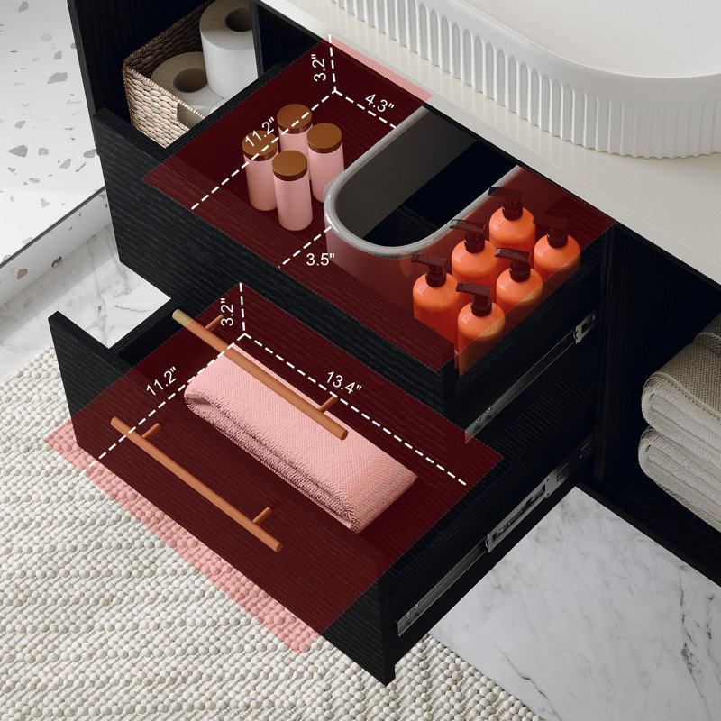 Meuble-lavabo mural moderne 39,4 po avec lavabo en céramique ovale flottant multi-couches, Noir
