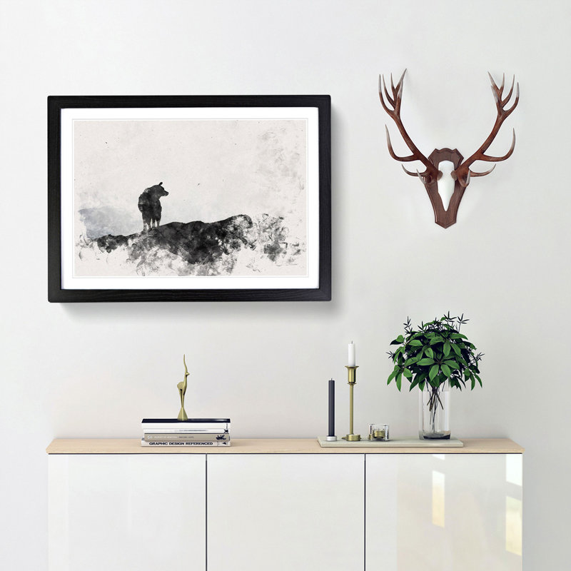 Silhouette of a Wolf - Picture Frame Painting Print, 24cm H x 33cm W x 2cm D, Black Framed