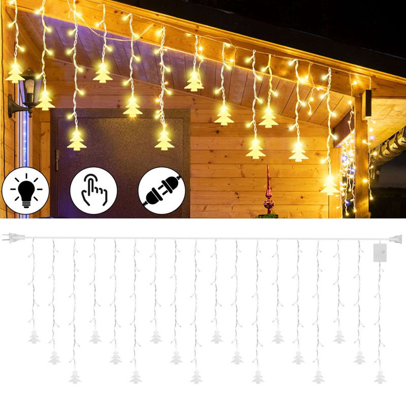 11.4 FT 96 LED Window Curtain String Lights Christmas Tree Twinkle Fairy Light 8 Modes Hanging Decor