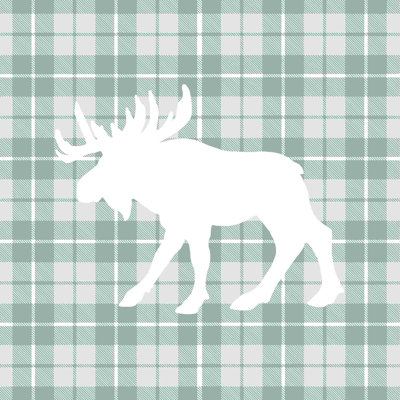 " Gray Plaid White Moose "
