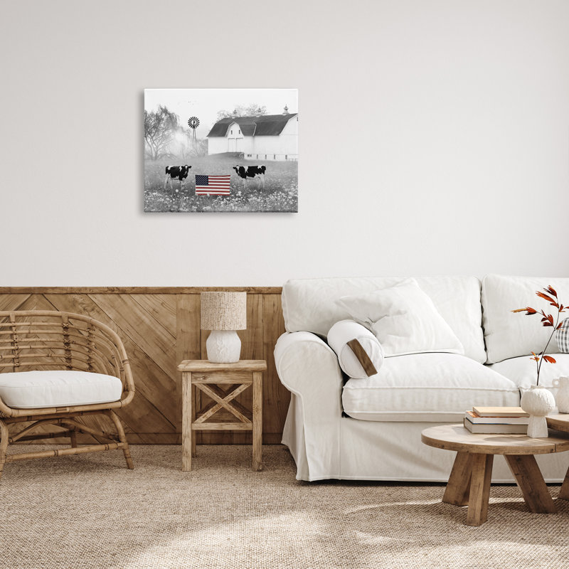 "Americana Barn Country Cows", art mural sur toile par Lori Deiter, H 24 po x l 30 po x P 1,5 po, Toile tendue
