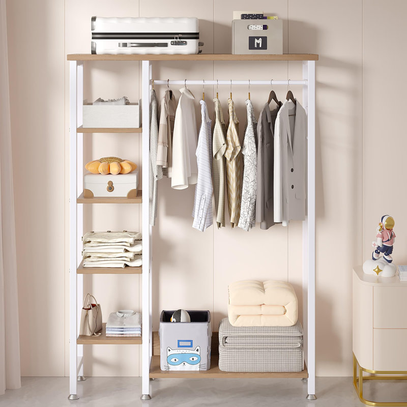 Portant ouvert pour vêtements, Blanc / Chêne