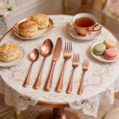 20-Piece Rose Gold Flatware Set For 4, Stainless Steel Cutlery With Double Line Edge Handles, Modern Dining Utensils For Everyday Use And Special Occasions