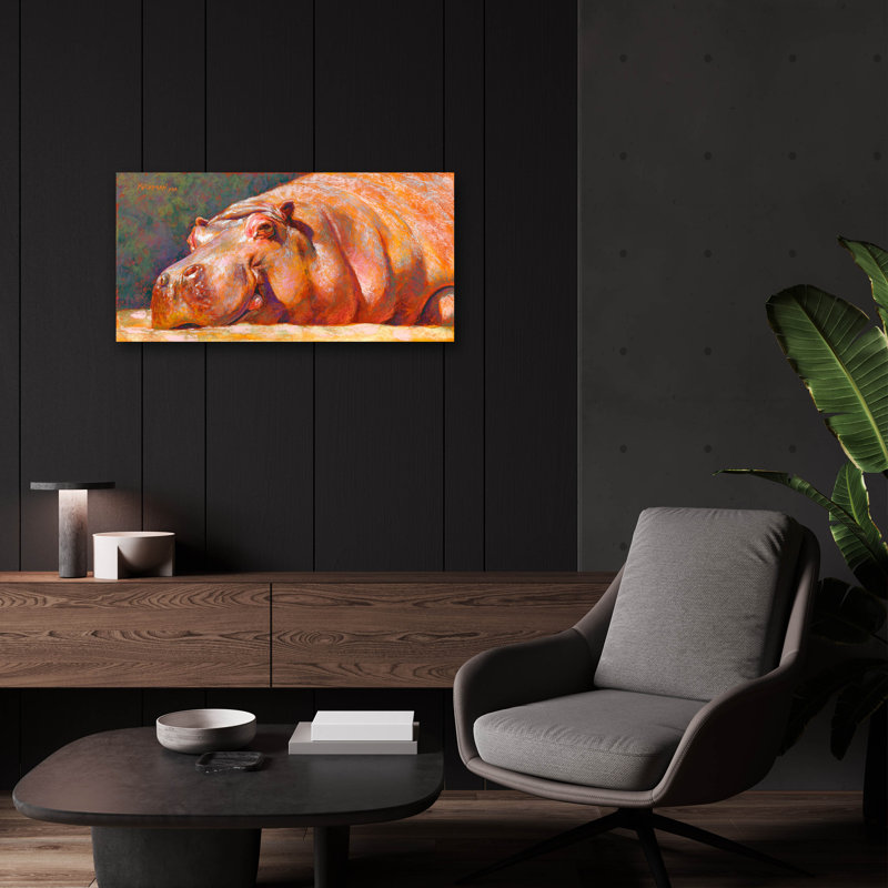 «H Is For Hippo» par Rita Kirkman, art mural en verre acrylique, H 12 po x l 24 po