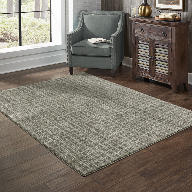 Tapis gris / beige à carreaux, Rectangle 6 pi 7 po x 9 pi 6 po