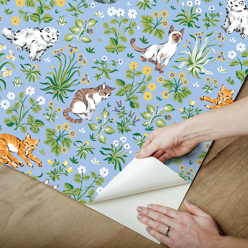 Must Love Cats Blue Peel and Stick Wallpaper, Blue