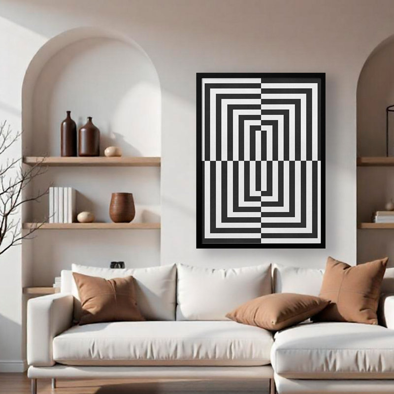 "Lignes noires et blanches", art texturé encadré, H 40 po x l 30 po, Noir, noir, noir, noir