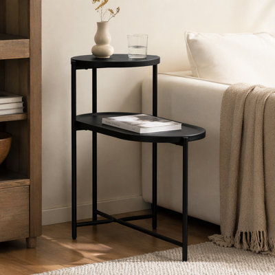 Table basse ronde avec plateau de rangement et tables de bout ovales à 2 niveaux Petite table d'appoint en bois pour le salon (noir)