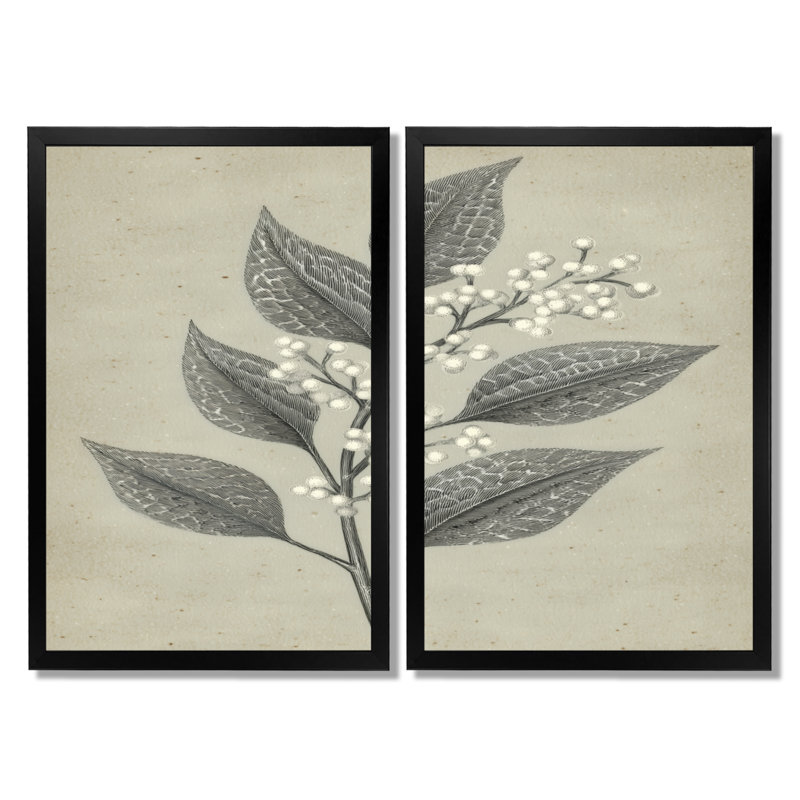 «Grey Minimalisme Vintage Solitude Plant», art sur toile, art mural botanique gris 2 pièces, Cadre photo unique, Noir