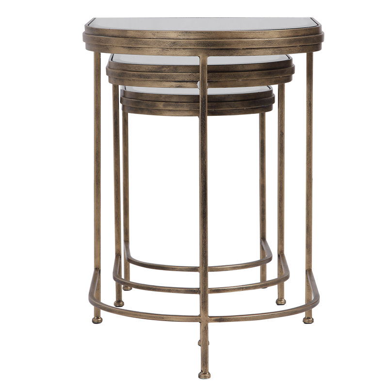 Antique Gold and Mirrored Glass Nesting Tables Set of 3