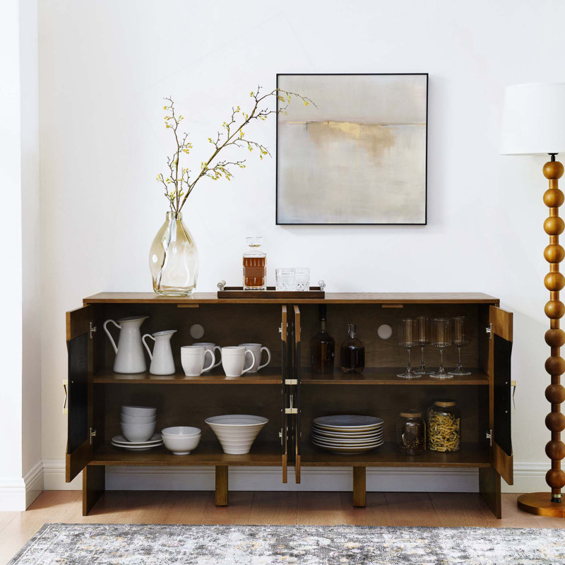 Buffet Mid-Century moderne avec rangement et tablettes réglables, Noyer, 31.5"H x 60"W x 15.75"D