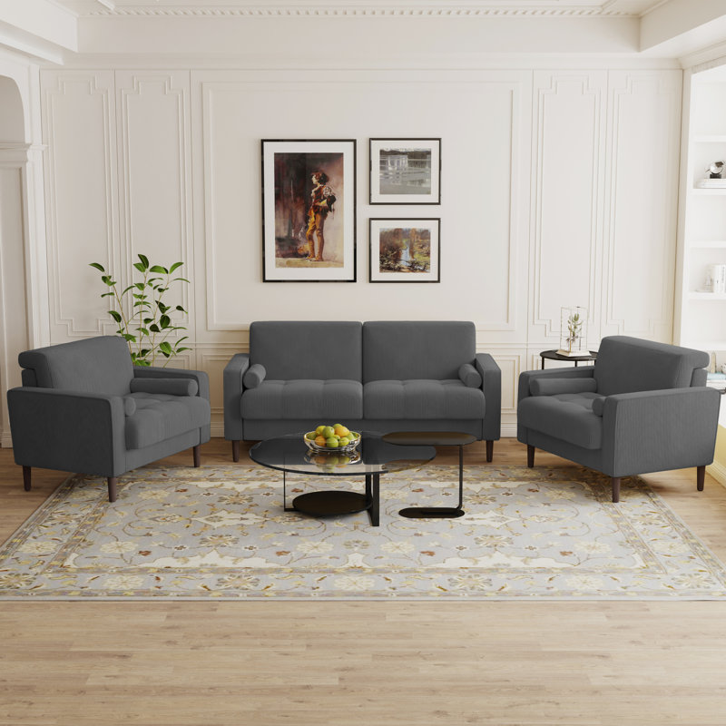 Carmelinda 3 Piece Sofa Set, Grey