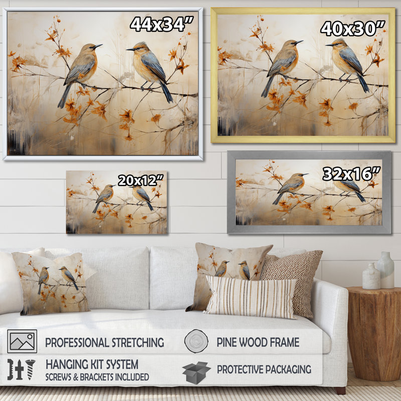 Minimalisme, oiseaux, paradis, art mural sur toile, H 30 po x l 40 po x P 1,5 po, Cadre flottant noir
