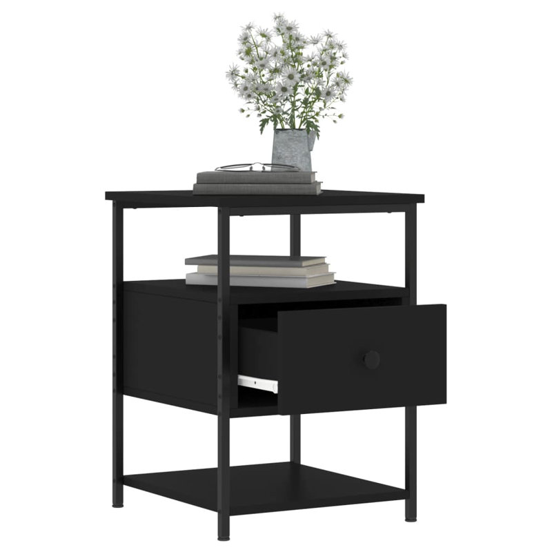 Agshin 40cm W Iron Bedside Table, Black, Set of 2