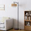 Lampe sur pied à arc avec télécommande et gradation continue et abat-jour en rotin
