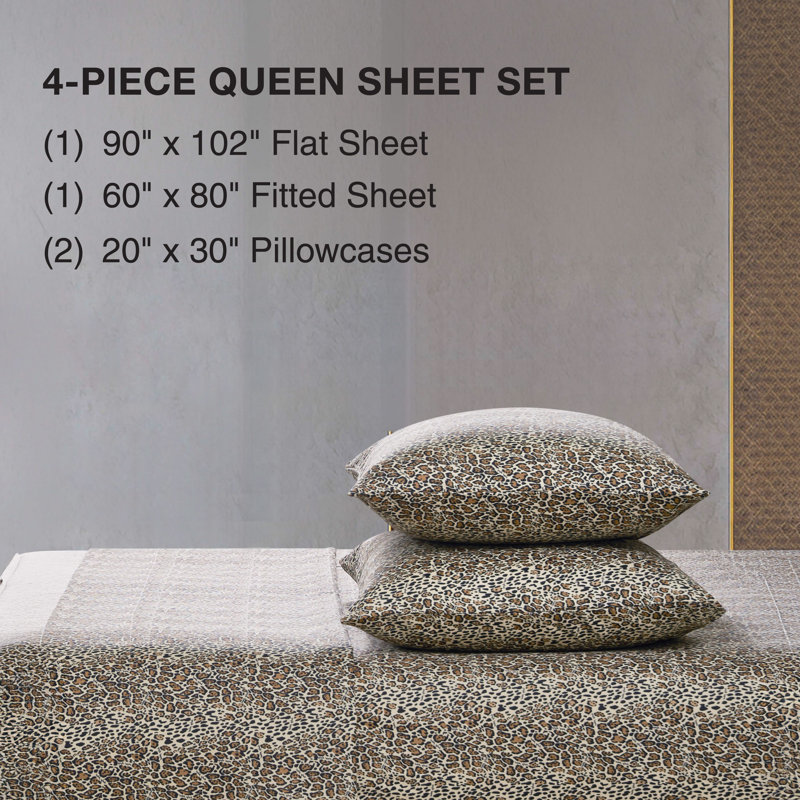 Baby Phat Printed Microfiber Sheet Set, Queen, Natural Cheetah - Brown