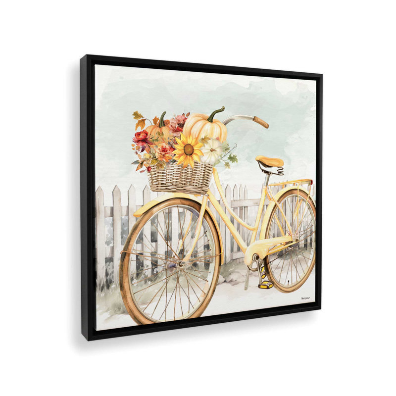 «Fall Floral Bicycle III» par Nicole DeCamp, reproduction d'art, L 30 po x H 30 po, Noir, Toile avec cadre