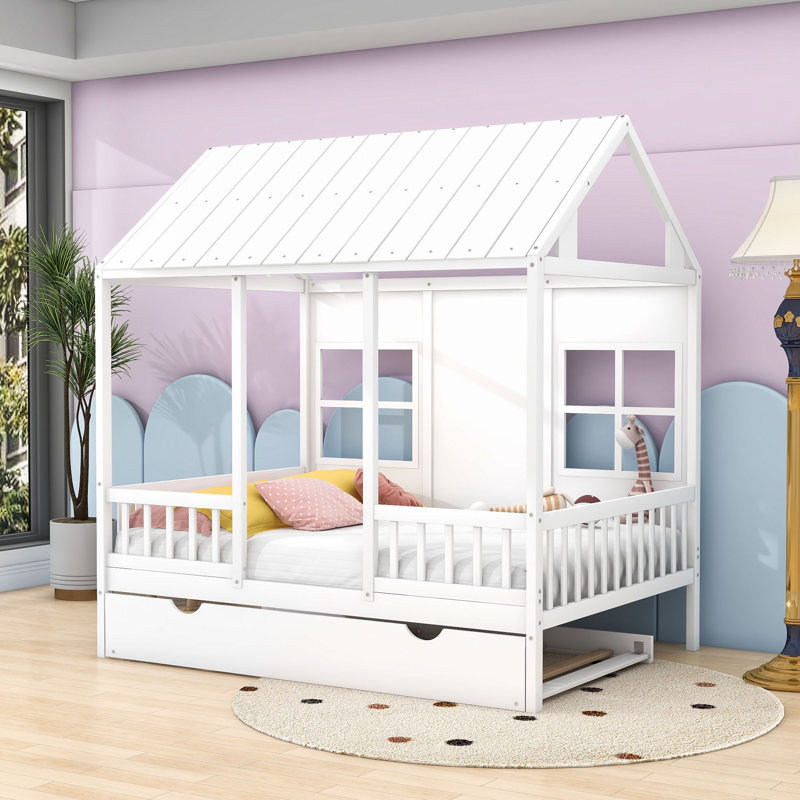 Luff Wood House Daybed with Trundle, Full, White