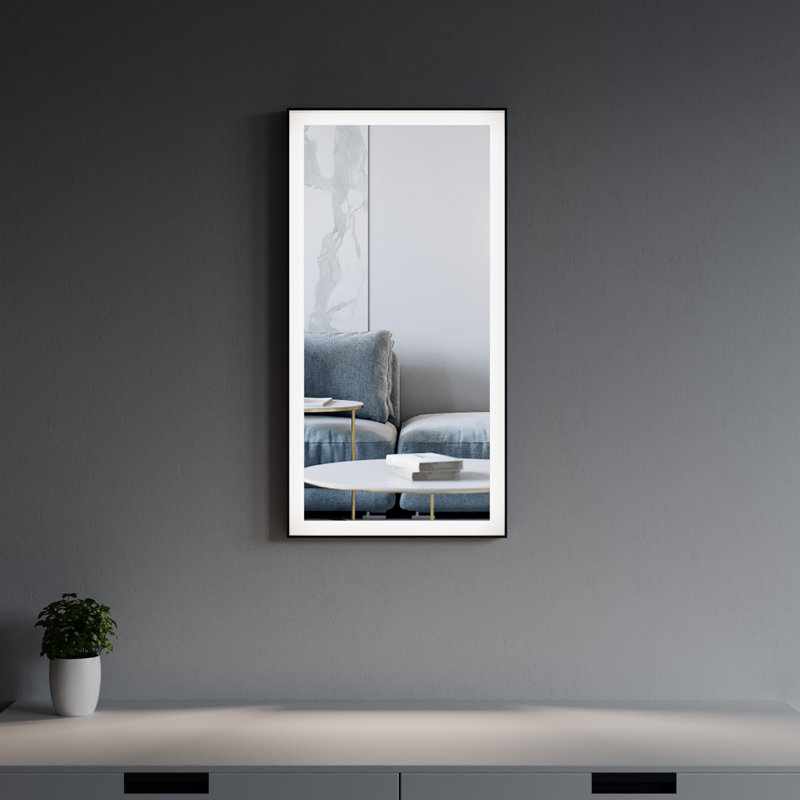 Black Aluminum Frame Lighted Bathroom Mirror, 31" H x 18" W