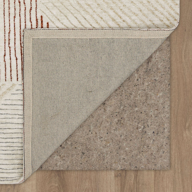 Red and Beige Geometric Synthetic Rectangular Area Rug