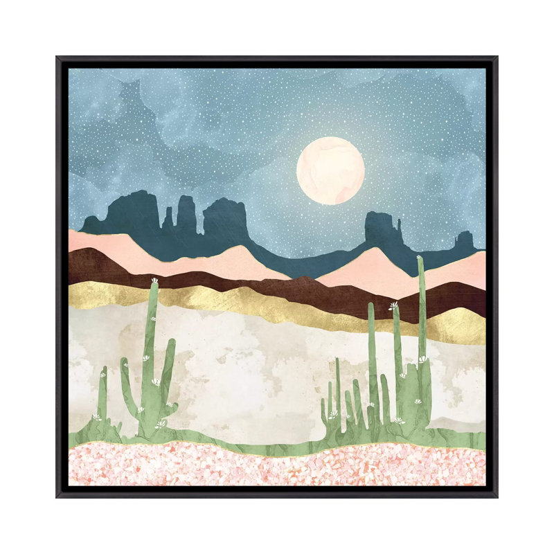 «Desert Bloom», reproduction d'impression, Pas de tapis, H 18 po x l 18 po x 1,5 po, Toile avec cadre noir patiné