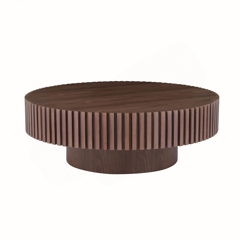 Petite table basse ronde de 31,49 po pour appartement, table basse de salon moderne avec piédestal robuste, noyer, Noyer