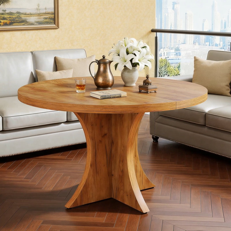 Ebern Designs Wood Dining Table, 47.24 Inches Round Kitchen Table for 4 ...