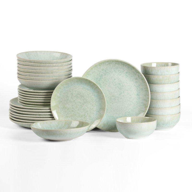 Stone Lain Riley 32-Piece Dinnerware Set Stoneware, Seafoam